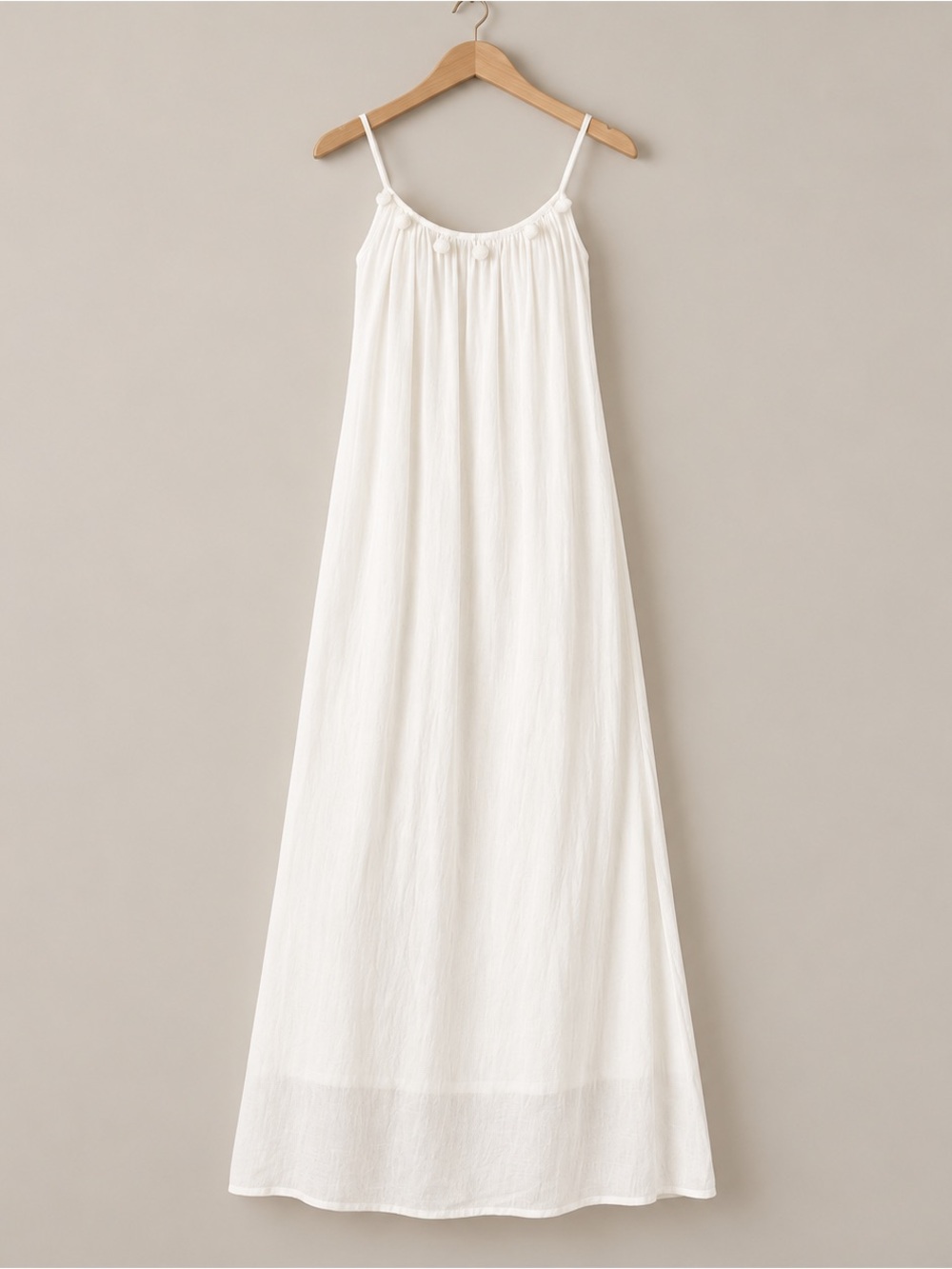 NWT Lovestitch White Boho Maxi Dress M Resort Beach Cottagecore Pom Pom Trim
